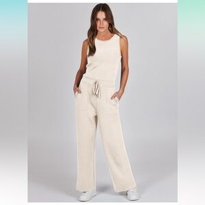 Brand New Anrabess Beige Jumpsuit with Wide Leg Long Pants in a size Small